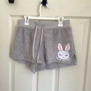 Justice gray fuzzy snowbunny wth Velcro bunny tail